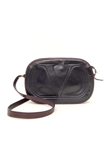 Vintage Valentino schoudertas met doorgestikte ‘V’ en rood gestreepte details