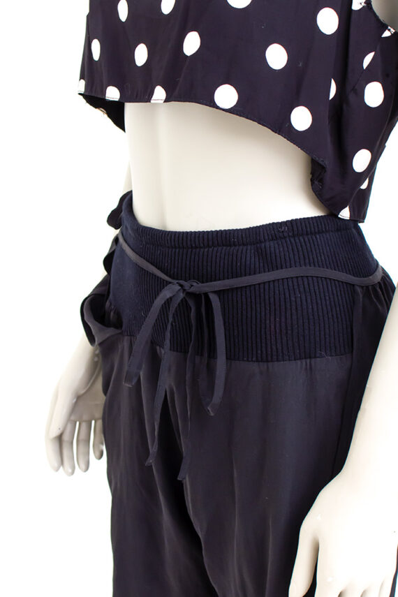 Vintage Yohji Yamamoto zijden zwarte asymmetrische broek met overslag