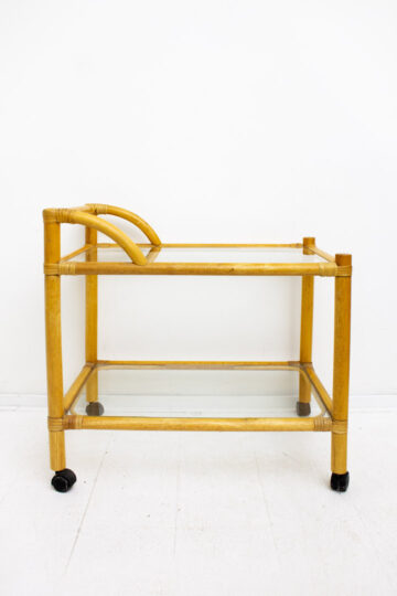 Vintage bamboe barcart met glazen platen