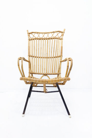 Vintage bamboe stoel met hoge rugleuning