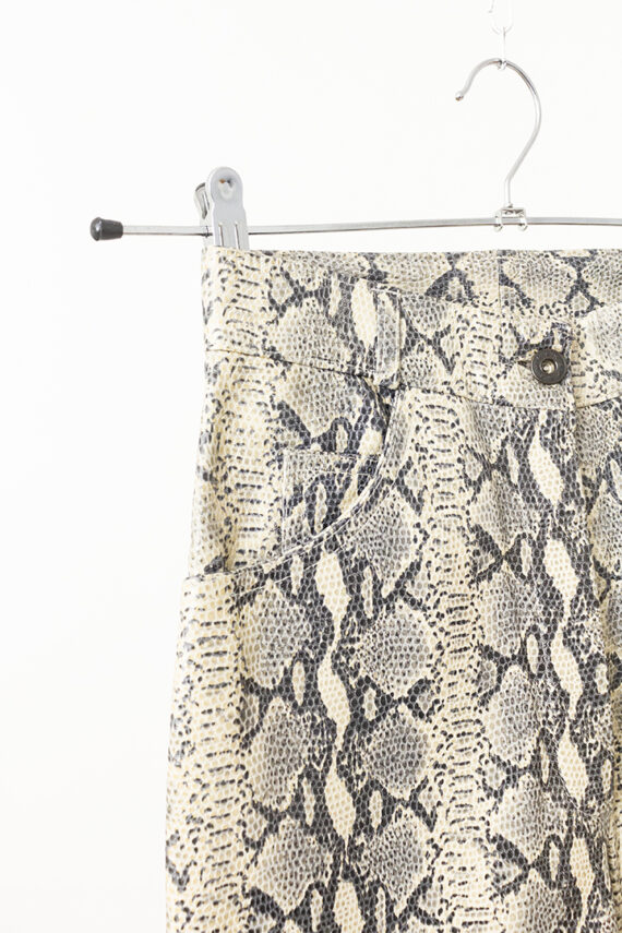 Vintage beige leren broek met slangenprint Pellessimo Paris
