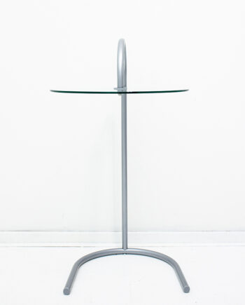 Vintage bijzettafel met verchroomd frame en ronde glasplaat