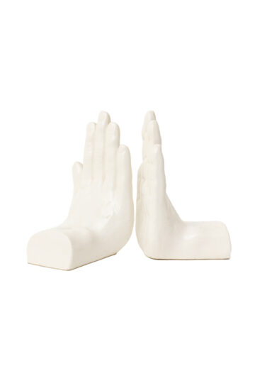 Vintage boekensteunen - set van 2 witte keramieken handen