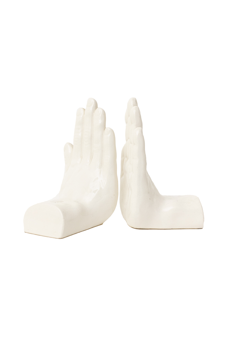 Vintage boekensteunen - set van 2 witte keramieken handen