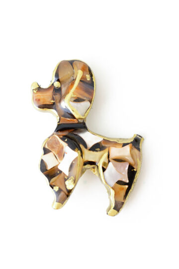 Vintage broche poedel goudkleurig met parelmoer
