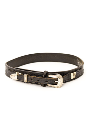 Vintage cowboy riem van zwart leer met zilverkleurige gesp
