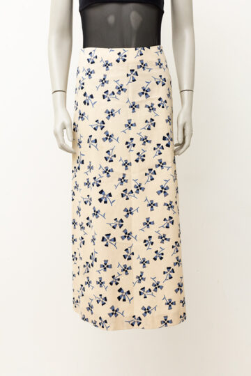 Vintage crèmekleurige midirok met grafische blauwe bloemenprint Marni