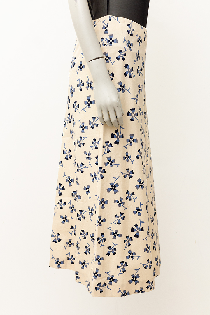 Vintage crèmekleurige midirok met grafische blauwe bloemenprint Marni