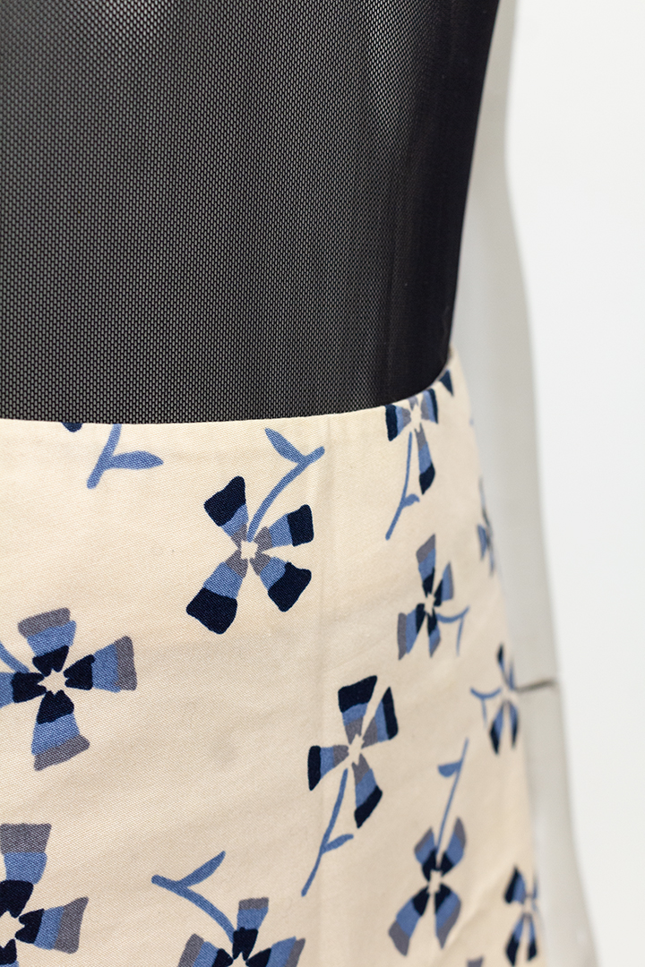 Vintage crèmekleurige midirok met grafische blauwe bloemenprint Marni