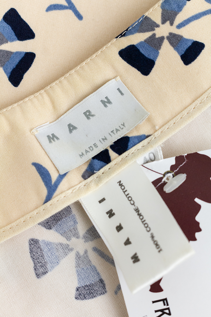 Vintage crèmekleurige midirok met grafische blauwe bloemenprint Marni