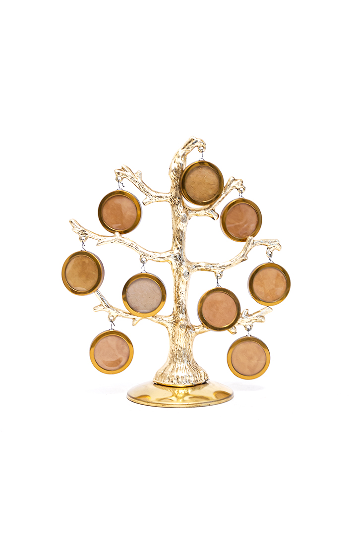 Vintage fotolijst stamboom van goudkleurig metaal