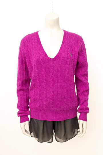 Vintage fuchsia wollen kabeltrui Ralph Lauren