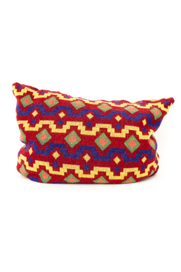 Vintage gebreid wollen kussen wijnrood met geometrisch patroon