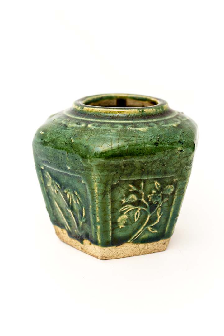 Vintage gemberpotje groen geglazuurd keramiek