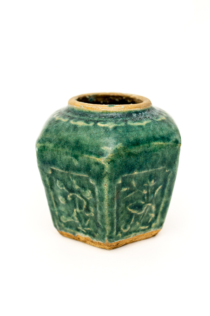 Vintage gemberpotje groen geglazuurd keramiek