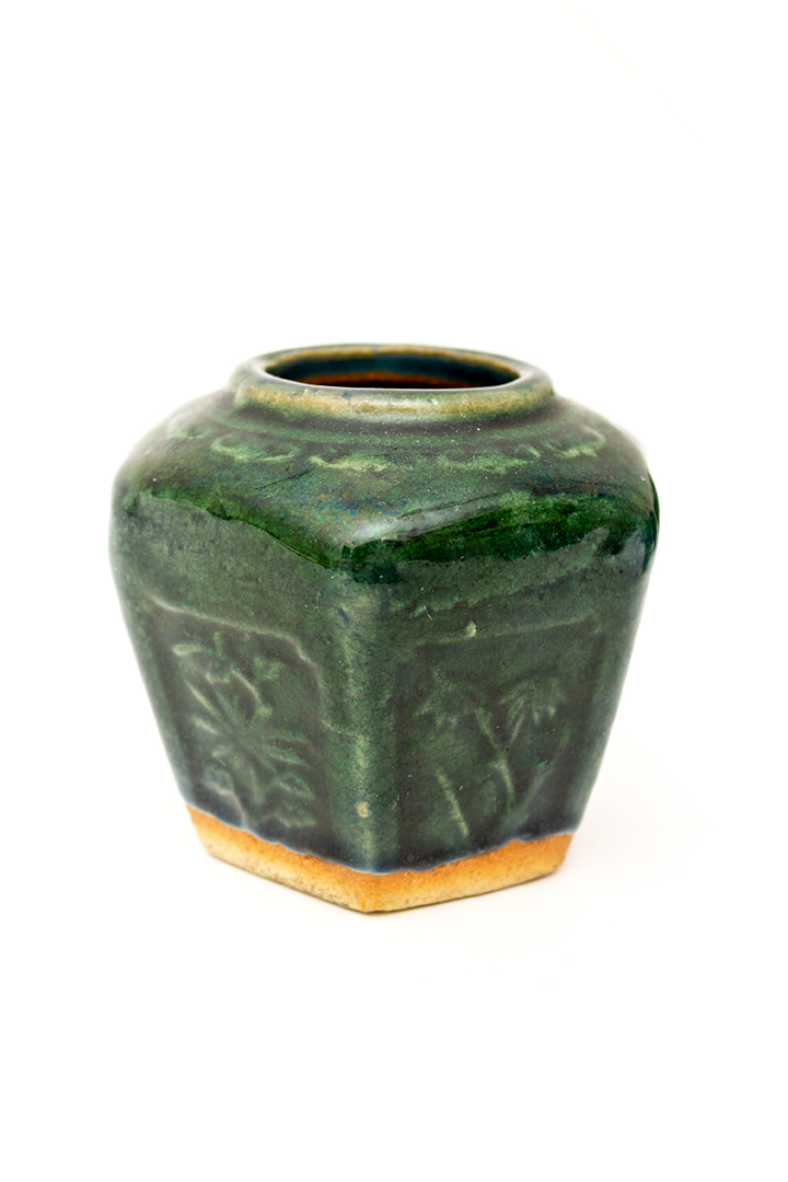 Vintage gemberpotje groen geglazuurd keramiek