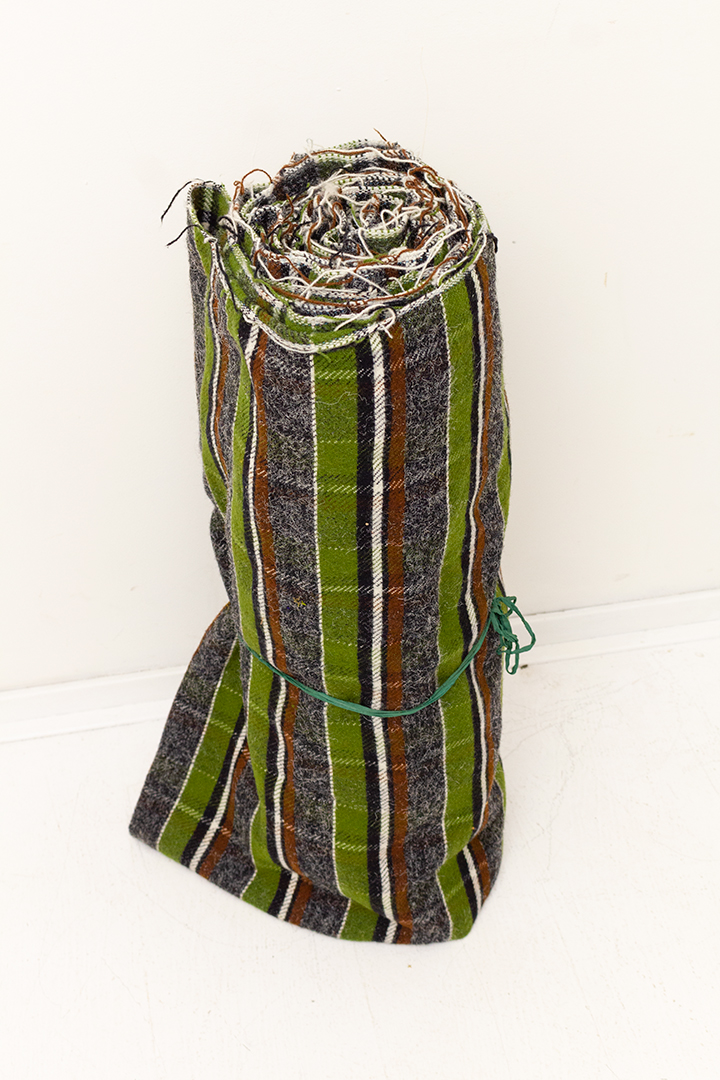 Vintage geruite wollen stof op rol groen/bruin/grijs - 6 meter