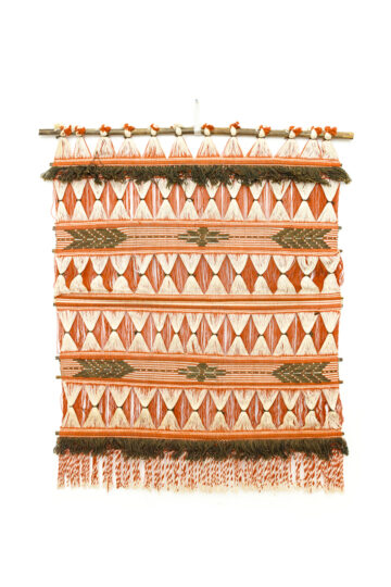 Vintage geweven wandkleed met open structuur oranje/beige/groen