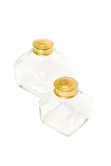 Vintage glazen potten met messing deksel Holmegaard Michael Bang