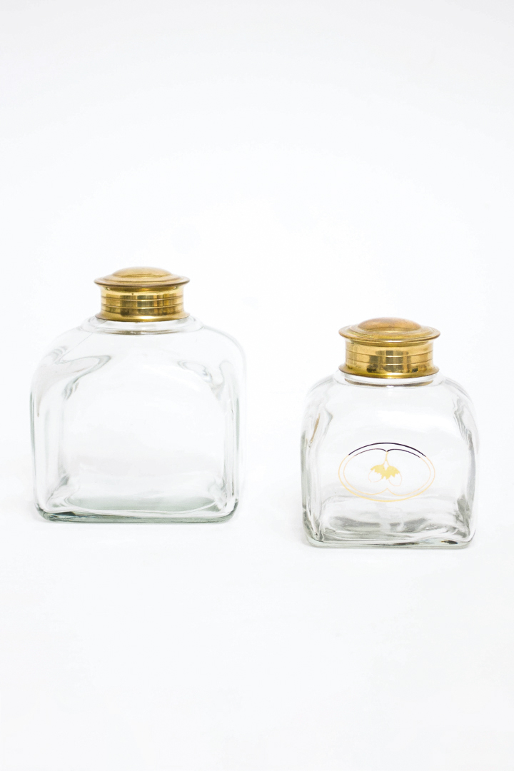 Vintage glazen potten met messing deksel Holmegaard Michael Bang