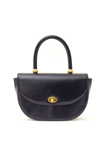 Vintage handtas van zwart leer met goudkleurige bolletjes Hanae Mori