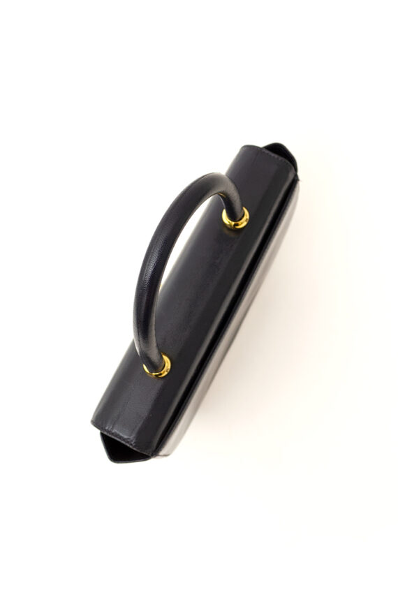 Vintage handtas van zwart leer met goudkleurige bolletjes Hanae Mori