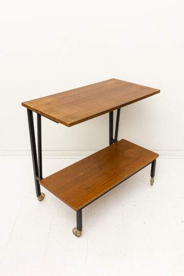 Vintage houten barcart/serveerwagen met zwart buizenframe