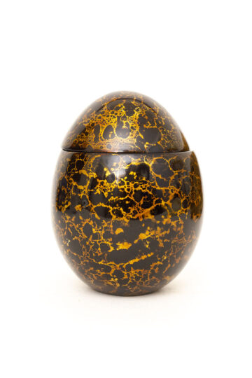 Vintage houten sierpotje zwart met goudkleurige marmerprint