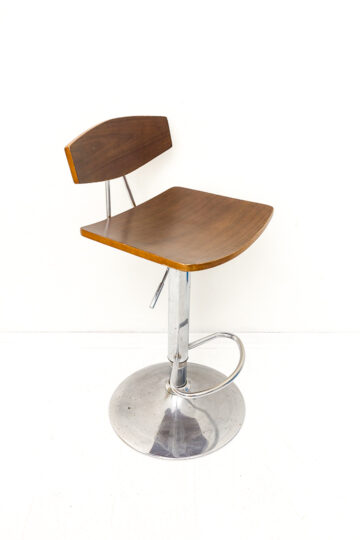 Vintage jaren 70 barkruk met verstelbare voet en houtfineer zitting