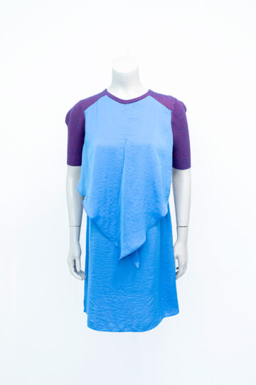 Vintage jurk met gebreid bovendeel en blauwe gelaagde rok Carven