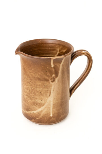 Vintage karaf/schenkkan van bruin geglazuurd keramiek