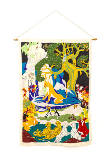 Vintage katoenen wandkleed L’Atelier au Fils d’Indra van Pondichery