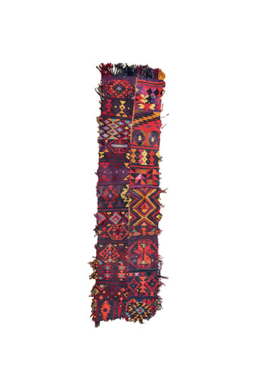 Vintage kelim loper met bonte kleuren en franjes