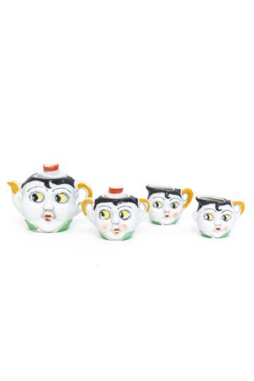 Vintage kinderservies met gezichtjes en googly eyes jaren 20 art deco