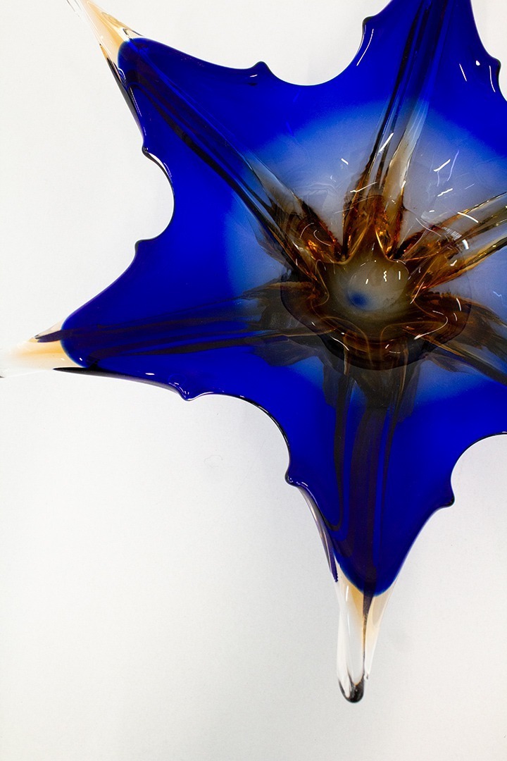 Vintage kobaltblauwe met oranje Murano fruitschaal