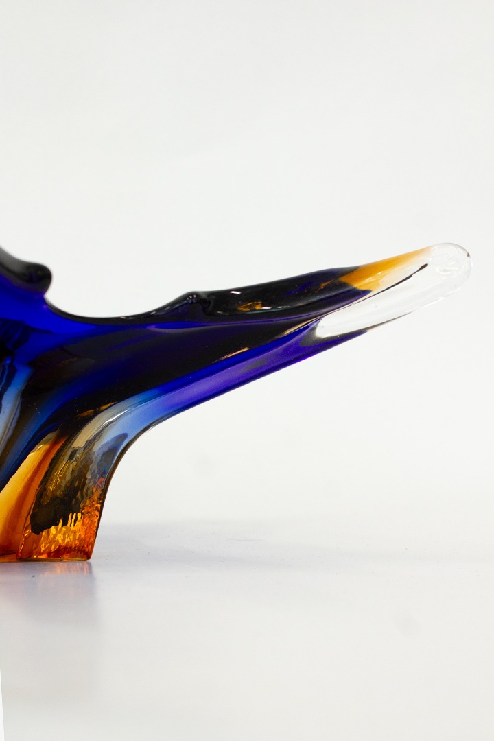 Vintage kobaltblauwe met oranje Murano fruitschaal