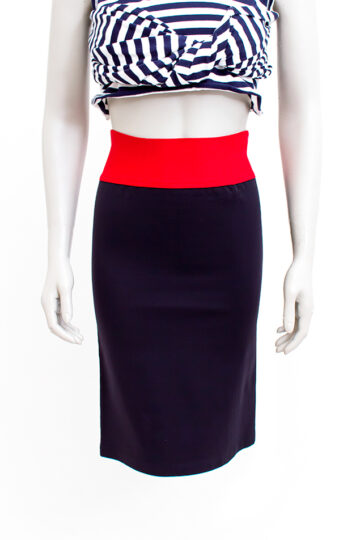 Vintage kokerrok zwart met rode tailleband Marithé + Francois Girbaud