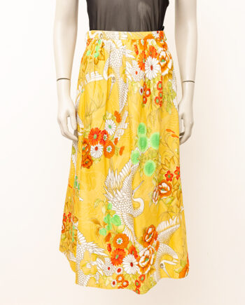 Vintage lange katoenen rok met kraanvogel print