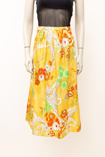 Vintage lange katoenen rok met kraanvogel print