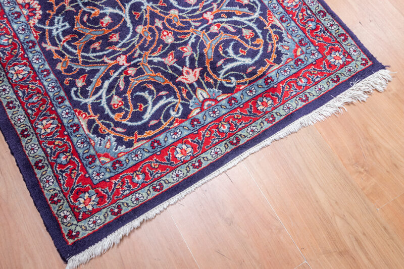Vintage loper tapijt blauw met ‘swirl' patroon 408x85 cm