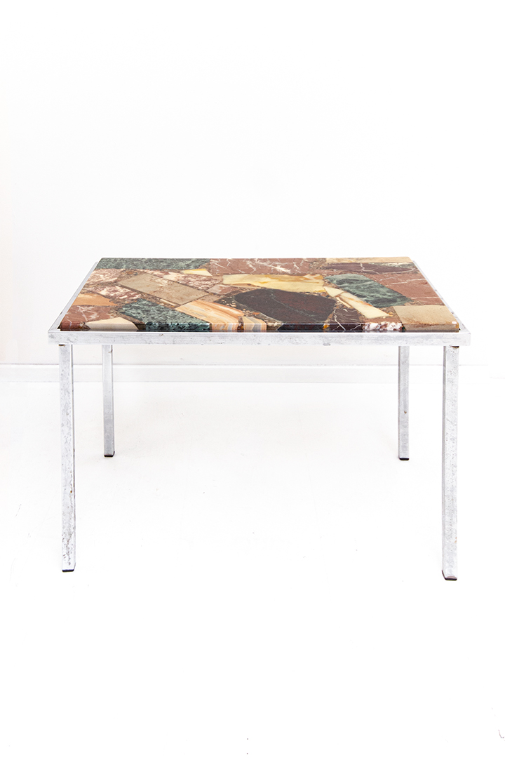 Vintage marmer mix bijzettafel met chromen pootjes