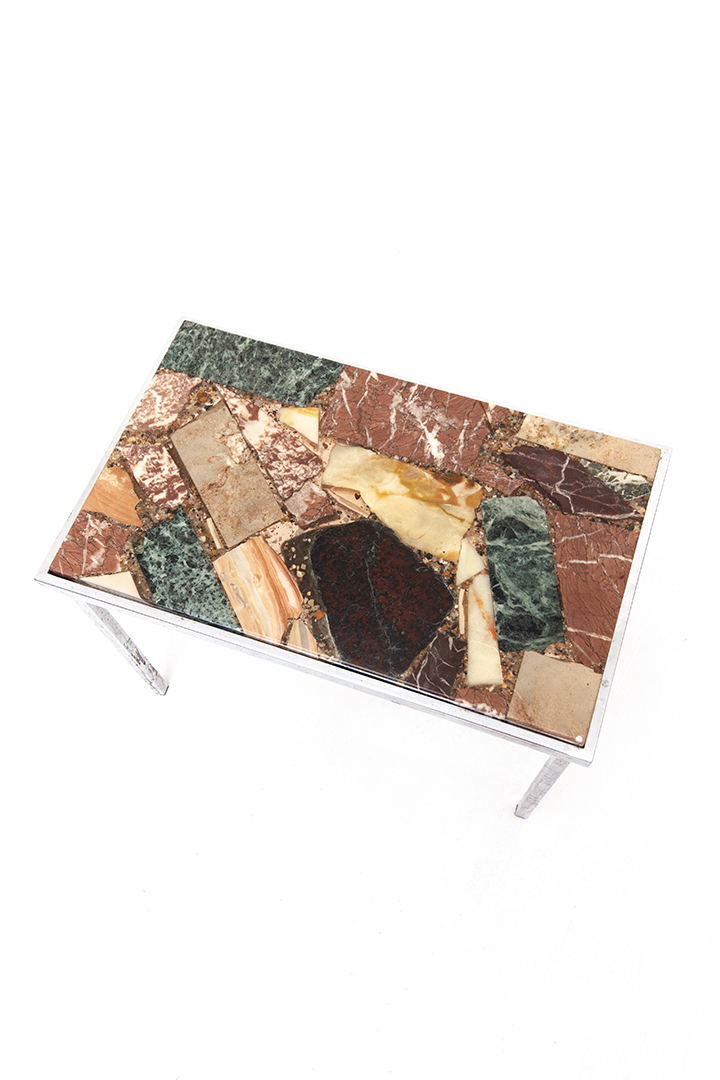 Vintage marmer mix bijzettafel met chromen pootjes