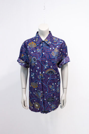 Vintage overhemd blauw katoen batik Danar Hadi Solo Indonesië