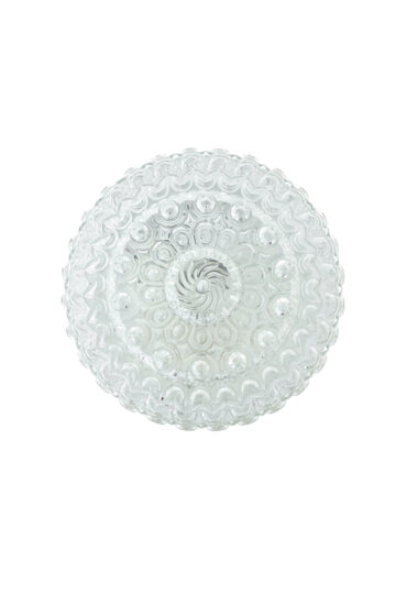 Vintage plafonnière met glazen kap en zwarte metalen voet