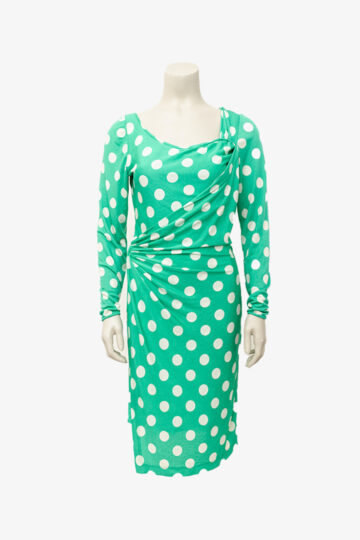 Vintage polkadot jurk groen met witte stippen Emanuel Ungaro