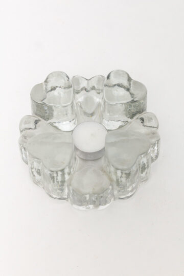Vintage rechaud of waxinelichthouder van massief glas met hartjes West-Germany
