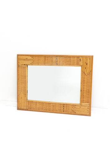 Vintage rechthoekige spiegel met bamboe omlijsting