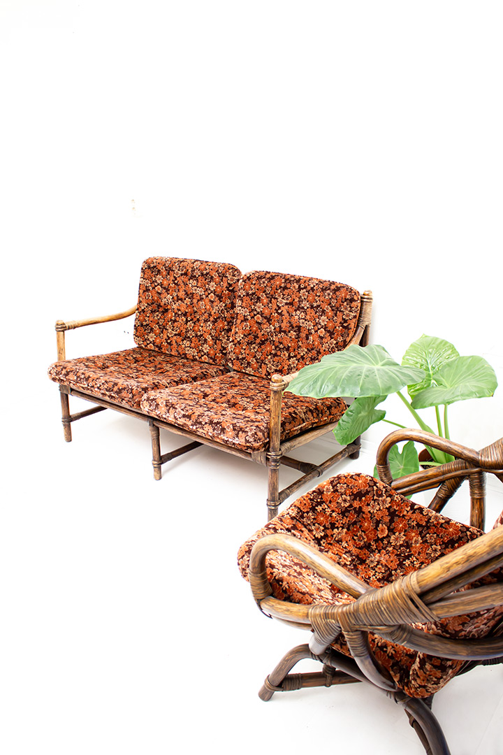 Vintage rotan bank uit de seventies