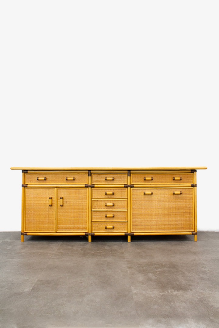 Vintage rotan bamboe sideboard