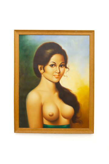 Vintage schilderij met Indonesische vrouw in houten lijst